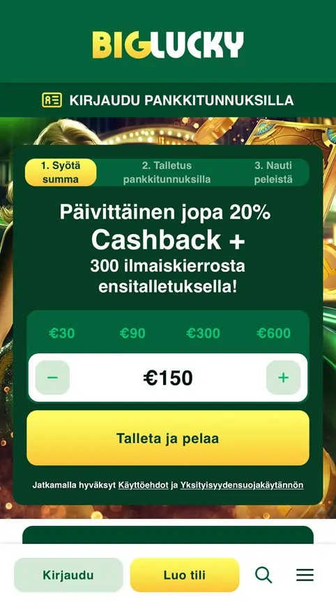 Big Lucky Casinon mobiilin etusivu