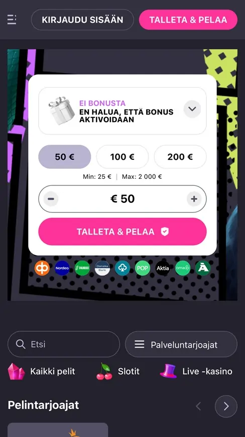 HotLoot Casinon mobiilin etusivu