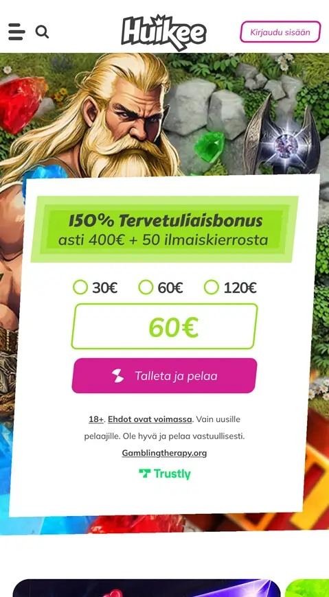 Huikee kasinon mobiilin etusivu