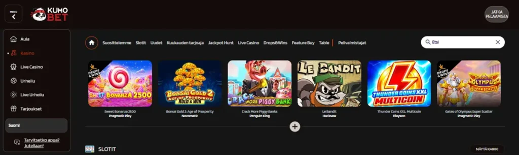 KumoBet Casino pelejä