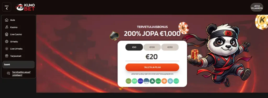 KumoBet Casinon etusivu