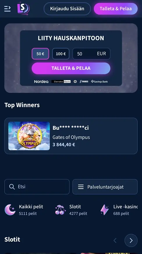 Lunarspins mobiilin etusivu