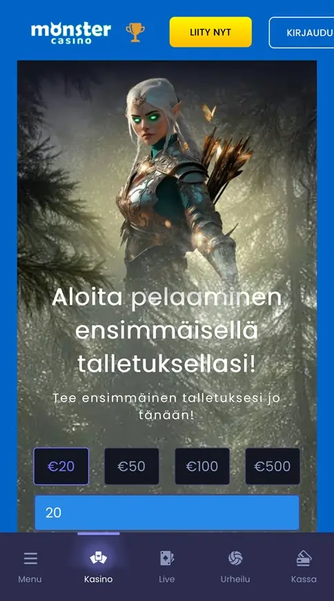 Monster Casinon mobiilin etusivu