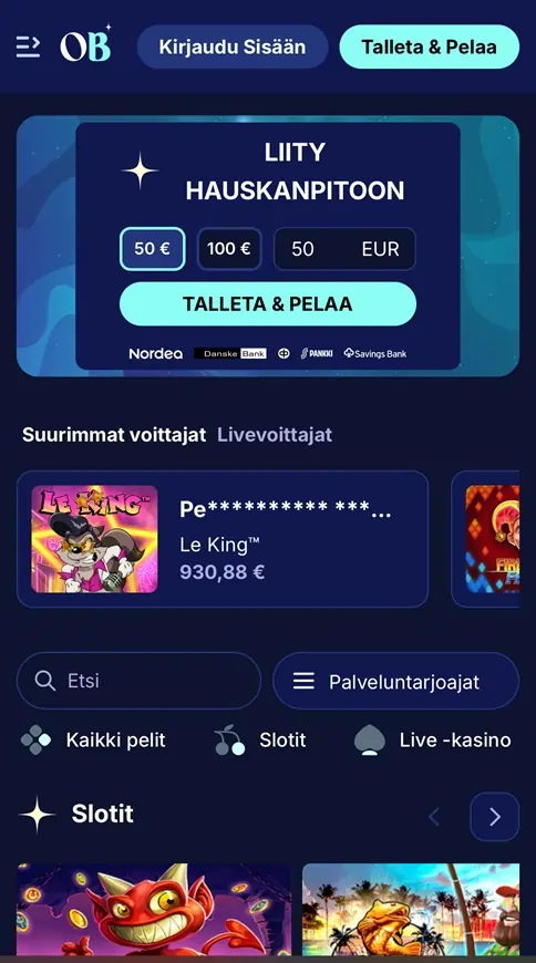 Orions Bet Casino mobiilin etusivu