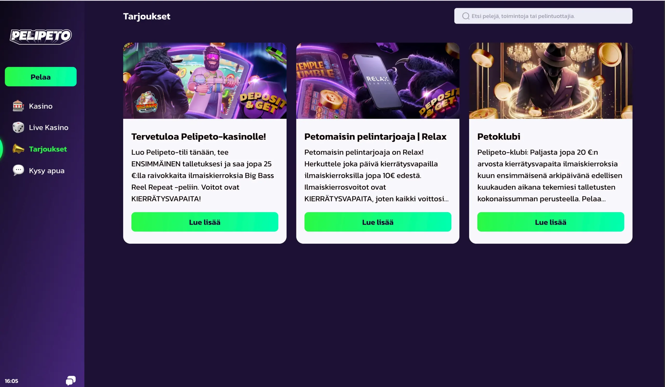 Pelipeto Casino screenshot
