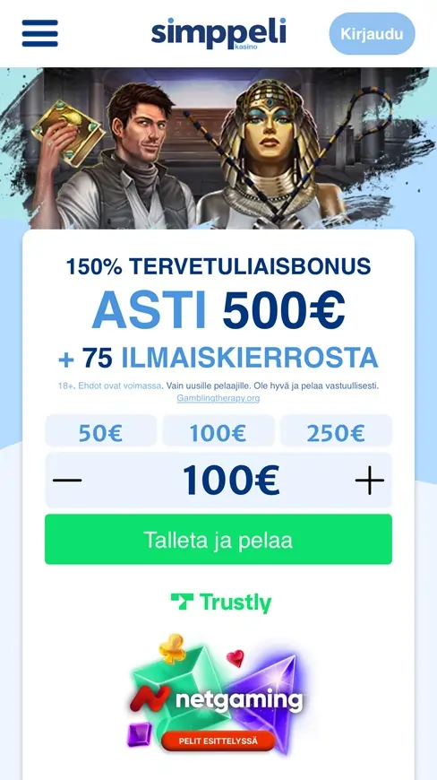 Simppeli kasinon mobiilin etusivu