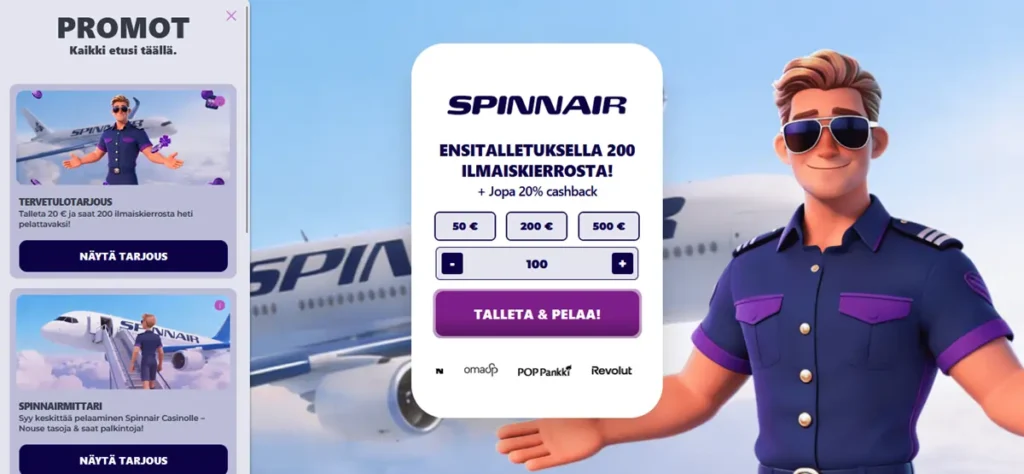 Spinnair Kasino tarjoukset