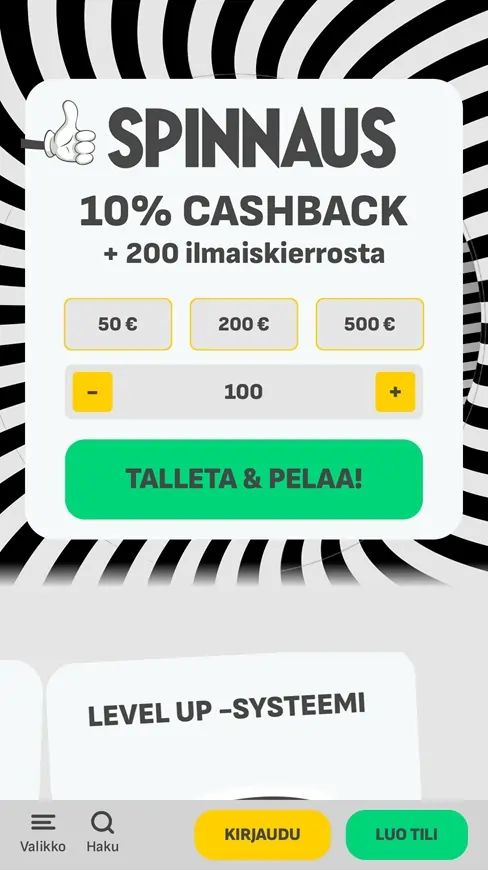 Spinnaus Casino mobiilin etusivu