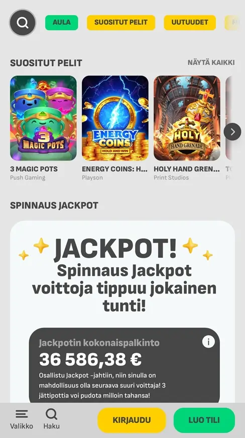Spinnaus Casinon kolikkopelit