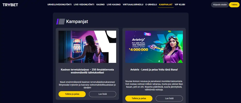 Trybet Casino tarjoukset