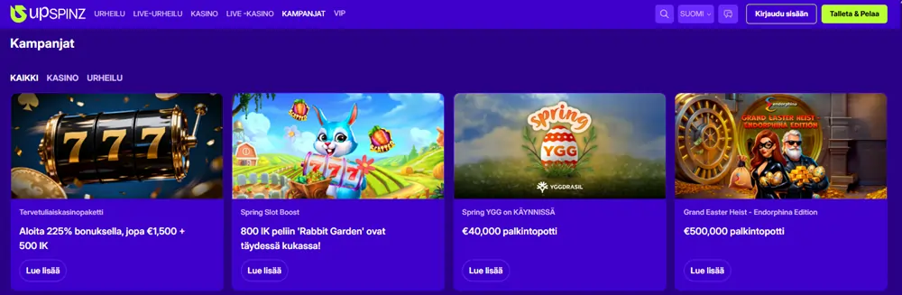 Upspinz Casino tarjoukset