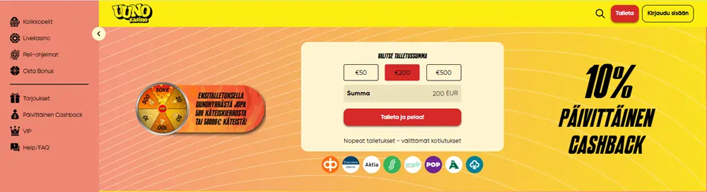 Uuno Kasinon etusivu