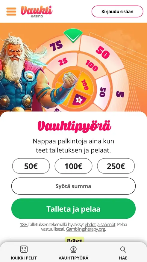 Vauhti Casinon mobiilin etusivu