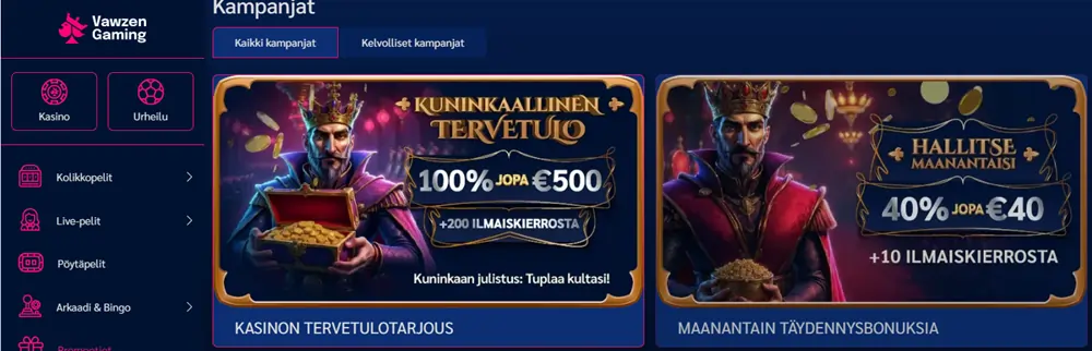 Vawzen Gaming Casino tarjoukset