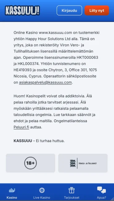 Kassuuu kasino lisenssitiedot