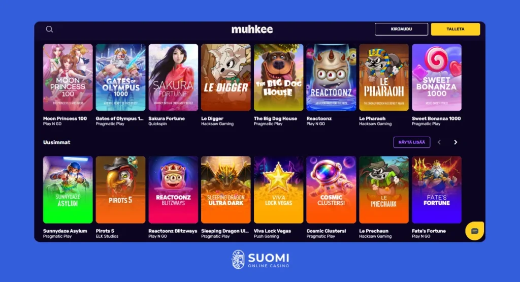 pelivalikoima muhkee kasinolla